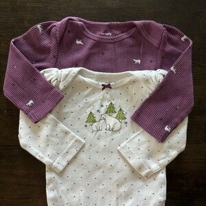 Three Piece Set Printed Thermal Long Sleeve Bodysuit, Pants, Polar Bear Applique